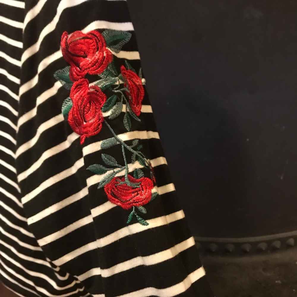 Striped knit with floral embroidery